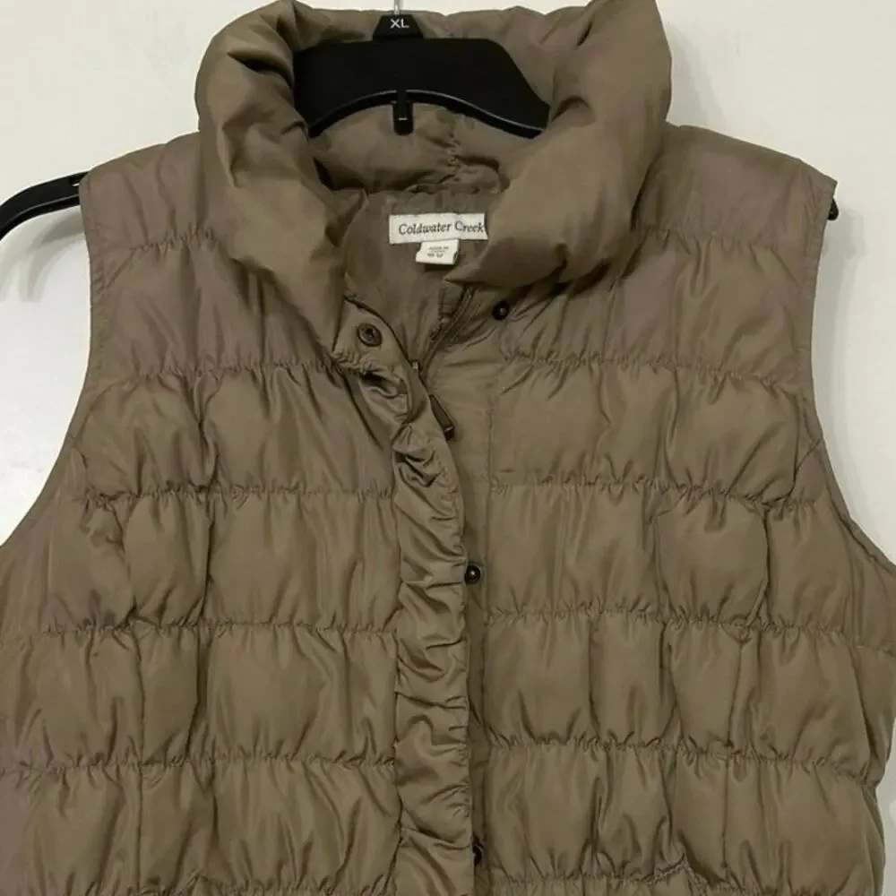 Coldwater Creek Taupe Down Puffer Vest Medium 10/12 Outdoor Active Neutral